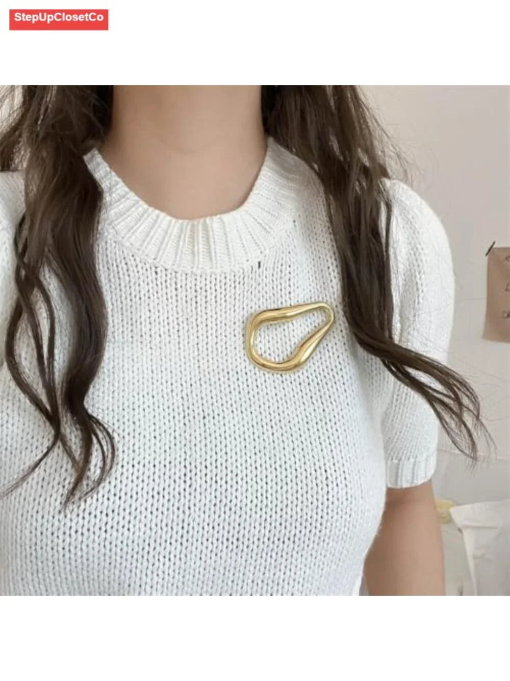 Geometric Teardrop Brooch Pin Stainless Steel Gold/Silver Plated Lapel Pin for